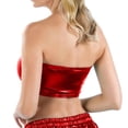 thumbnail image 4 of Women's Shiny Metallic Bandeau Top - Sexy Leather-Look Tube Top, Performance Stage Wear, Stretchy Strapless Crop Top for Parties, Clubs & Music Festivals (Red, L), 4 of 4