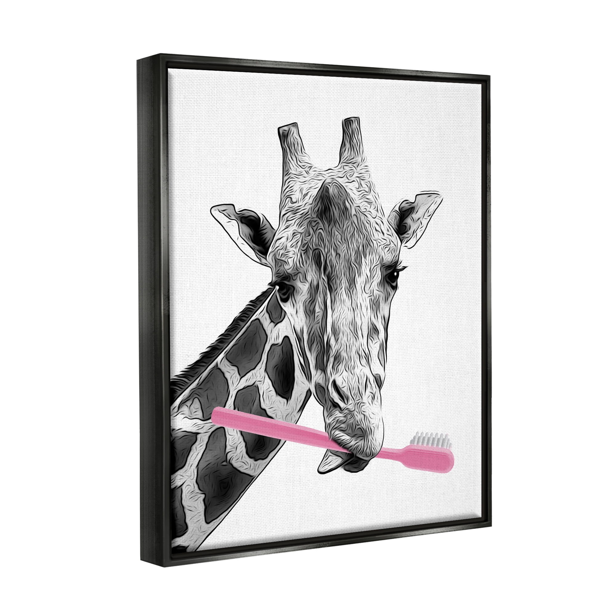 Stupell Industries Funny Animal Bathroom Toothbrush Animals & Insects Painting Black Floater Framed Art Print Wall Art
