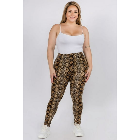 K-Cliffs One Size Women's Plus Snakeskin Print Peach Skin Leggings