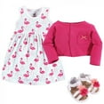 thumbnail image 2 of Hudson Baby Infant Girl Cotton Dress, Cardigan and Shoe 3pc Set, Bright Flamingo, 6-9 Months, 2 of 5