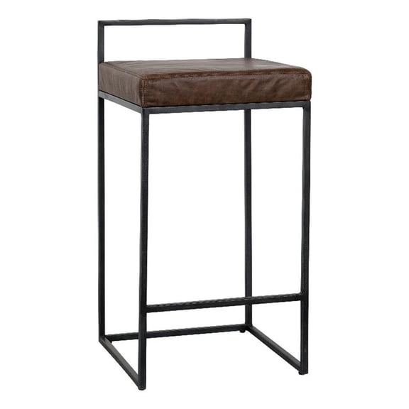 Pemberly Row 26" Leather & Metal Counter Stool in Cocoa/Black
