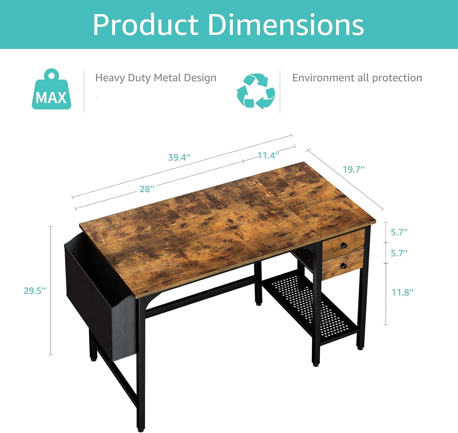 Lufeiya Computer Desk with Drawers - 40 Inch Work Small Desk for Bedroom Home Office, Simple Study Writing Table PC Desks with Drawer Storage Shelves, Rustic Brown