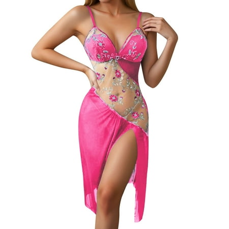 Women s Exotic Nightgowns Womens Babydoll Dress Sexy Red Dress Hollow Irregular Embroidery Flower Lingerie For Women Sheer Lingerie For Women