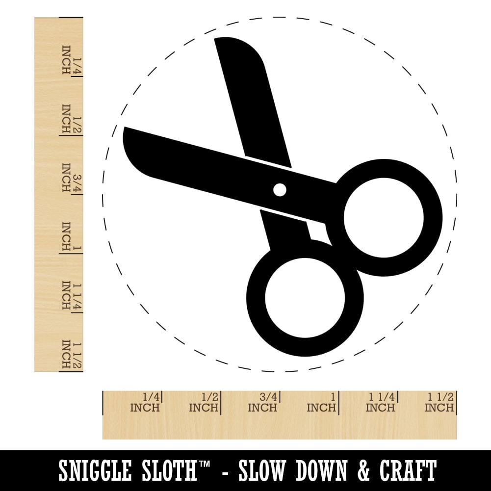 Scissors Symbol Self-Inking Rubber Stamp Ink Stamper - Blue Ink - Large 1-1/2 Inch