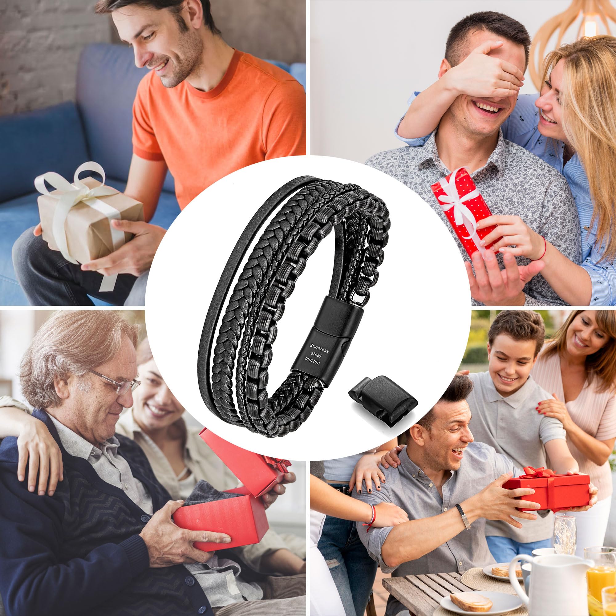 Speroto Mens Bracelets,Leather and Steel Bracelets, Chain Bracelets with Clasp,Steel Bracelets for Men
