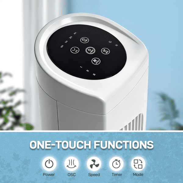 Alvantor 32-Inch Oscillating Tower Fan with Remote, 3 Speeds, 3 Modes and 7.5-Hour Timer, White
