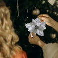 thumbnail image 4 of 15 Pcs Poinsettia Fleurs Artificielles Décorations d'Arbre Ornements Paillettes Rouges avec Clips, 4 of 8