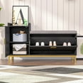 thumbnail image 4 of VECELO Shoe Storage Bench with Flip Drawer, Entryway Cabinet with Adjustable Shelves and Removable Seat Cushion, Black, 4 of 10