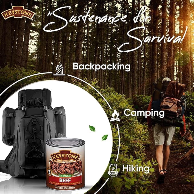 (6 Pack) Keystone All Natural Canned Beef, 28 oz – Fully Cooked, Ready to Eat Canned Meat for Emergency Food Storage, Long Shelf Life, Camping & Survival
