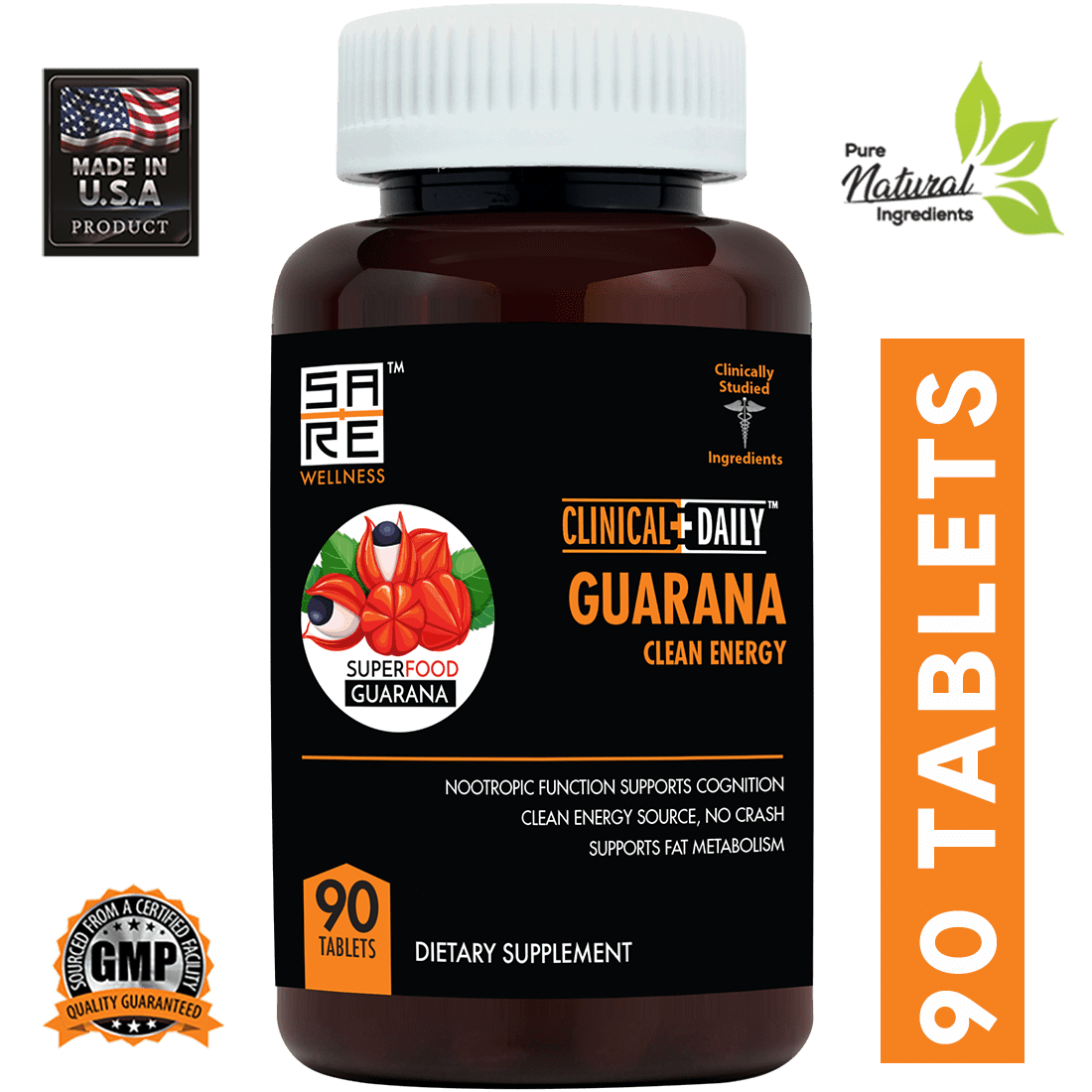 Clinical Daily Guarana Energizer Pills, 1000mg Herbal Energy Supplement