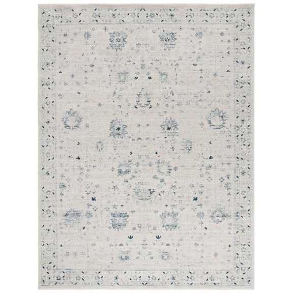 SAFAVIEH Antique Patina Rebecca Distressed Polyester Area Rug, Ivory/Blue, 8' x 9'6"