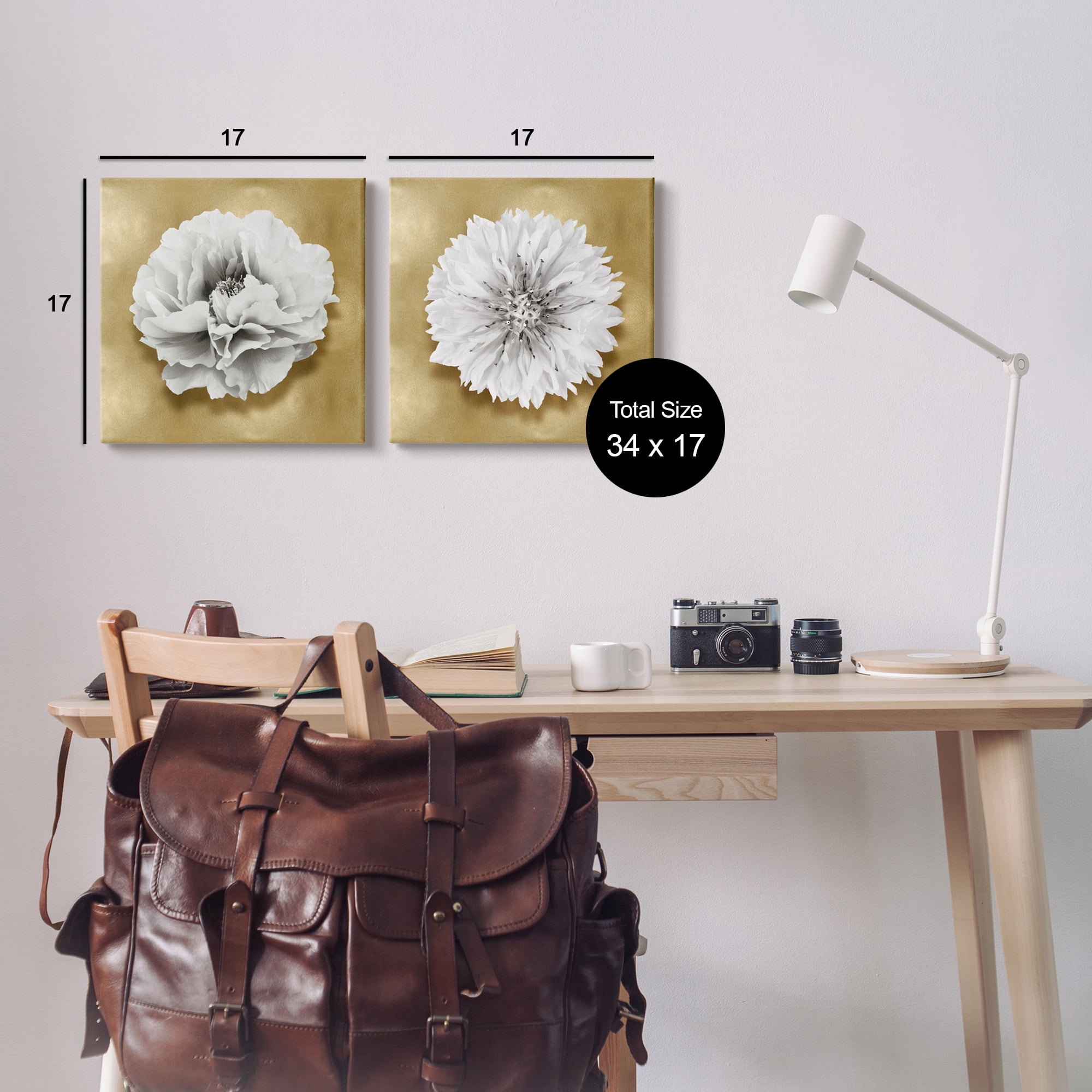 Stupell Industries White on Glam Flowers Botanical & Floral Painting Gallery Wrapped Canvas Art Print Wall Art, 17 x 17, Set of 2