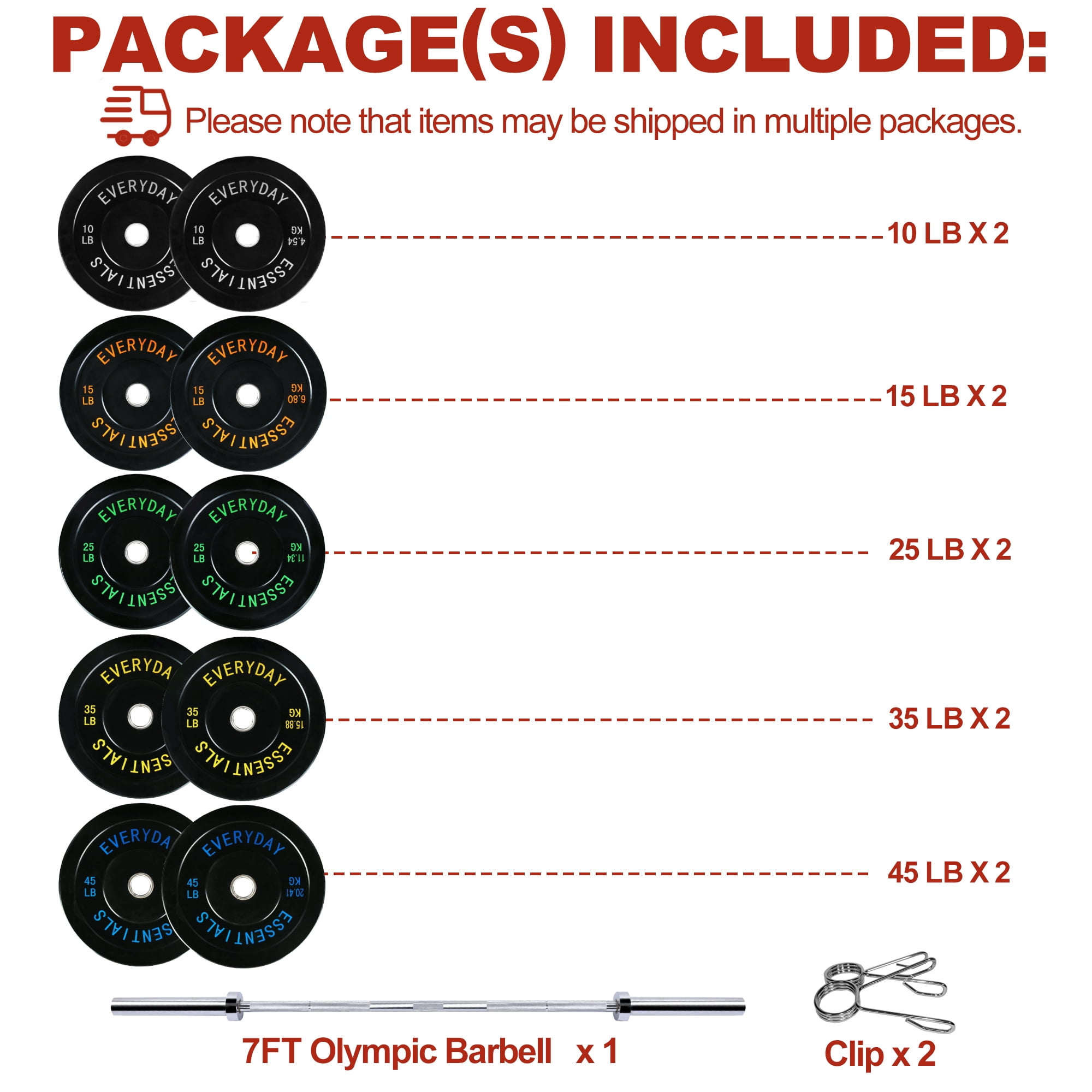 FlexWave Bumper Plates Set with 7FT Olympic Barbell, 260 lb Plates, 2-Inch, Black