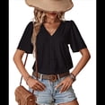 thumbnail image 3 of Blusas Informales de Negocios para Mujer, Blusas Elegantes de Trabajo, Atuendo de Verano, Moda 2025, Camiseta de Corta con Cuello en V, Negra, Talla M, 3 of 10