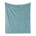 thumbnail image 1 of Abstract Soft Flannel Fleece Throw Blanket, Contemporary Illustration of Graphic Polka Dots in Different Sizes, Cozy Plush for Indoor and Outdoor Use, 70" x 90", Petrol Blue and White, by Ambesonne, 1 of 5
