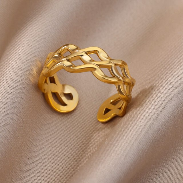Anillos de apertura hueca Irregular para mujer, acero inoxidable, Color dorado, anillo geométrico, moda Simple, fiesta, regalo de joyería de Navidad