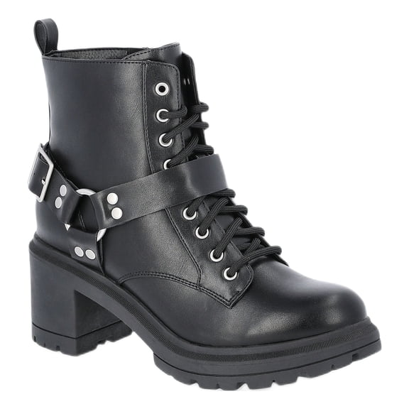 No Boundaries Women's Lace Up Ankle Moto Boots, Wide Width Available