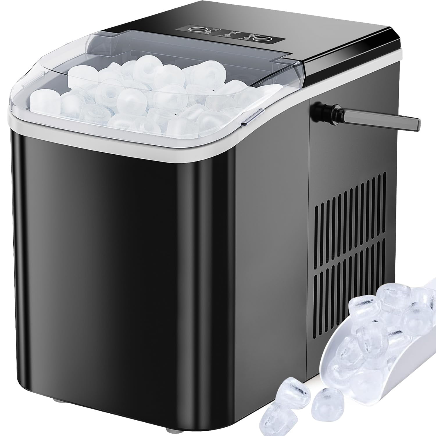 Countertop Ice Maker Machine, 9 Bullet Ice Cubes/6Min, 26 lbs/24H, Self-Cleaning Portable Ice Maker Machine, 2 Sizes Bullet Cubes Makers, Black