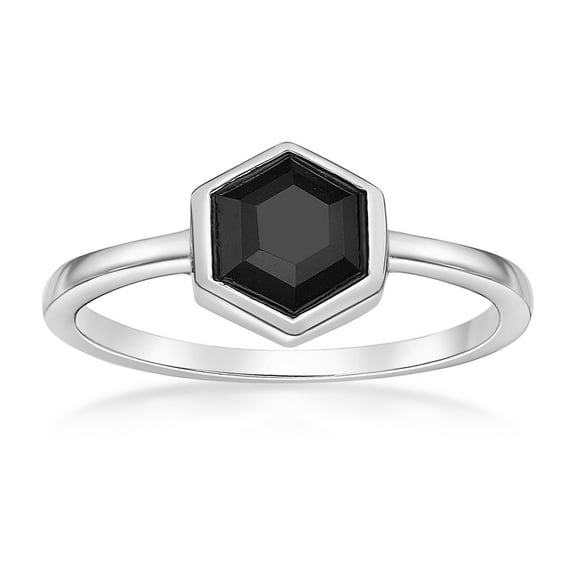 925 Sterling Silver Ring With 6MM Hexagonal Black Onyx Rare Gift Fine Jewelry