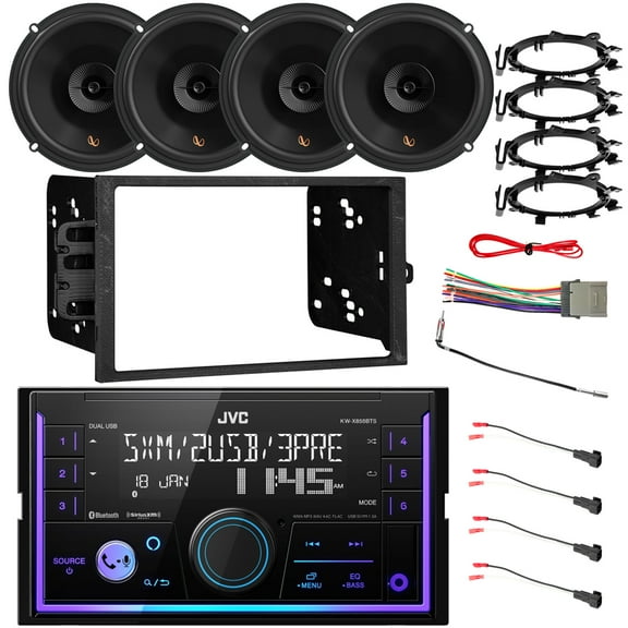 JVC KW-X855BTS Double DIN USB/AUX Bluetooth AM/FM Digital Media Receiver, 4x 6.5" 150W Car Speakers w/Adapters, Radio   Speaker Harness, Antenna Adapter, Install Kit For Select 95-Up GM Vehicles