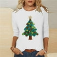 thumbnail image 2 of Feancey 3/4 Sleeve Womens Tops Casual Crewneck Christmas T-Shirts Dressy Trendy Xmas Tree Print Blouse Loose Fit Tee Shirt White 4XL, 2 of 7