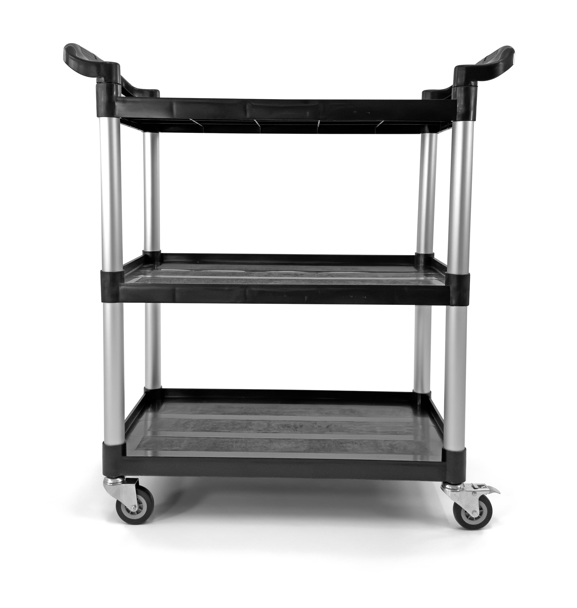 Commercial 3-Shelf Rolling Service Utility Cart | Capacity 390 lbs. | 37" x 34" x 16" | Black
