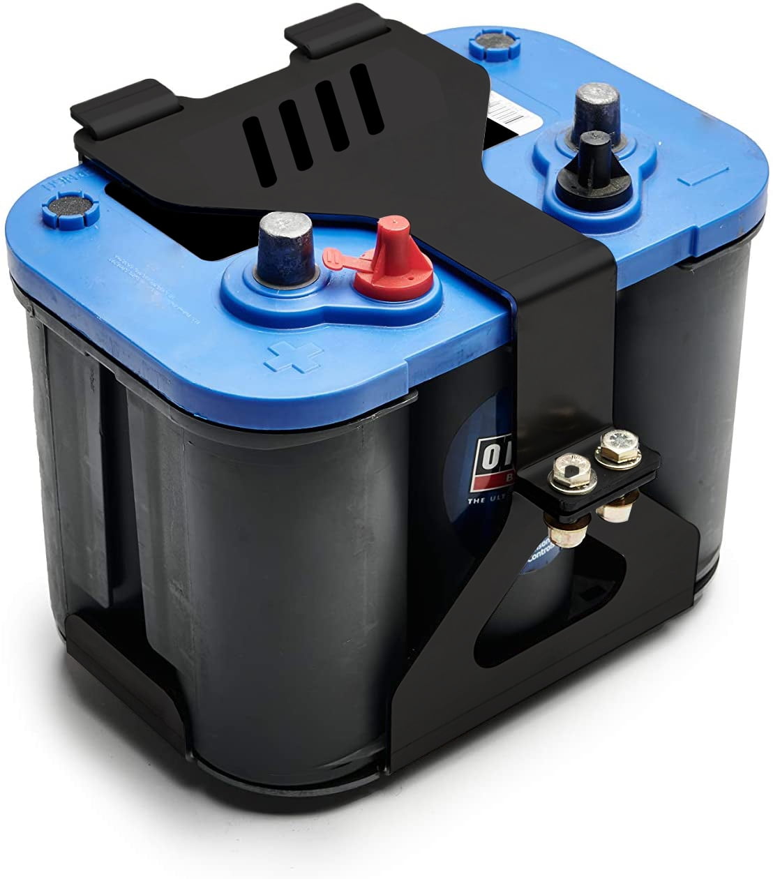 Kojem Battery Hold Compatible with Optima Group 34/78 Down Tray Box Truck Battery Mount Steel Mounting Bracket - Black