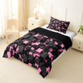 thumbnail image 2 of Homewish Modern Geometric Plaid Twin Comforter Sets,Light Pink Bedding Set,Black Reversible,2 Pieces,1 Comforter and 1 Pillowcase, 2 of 7