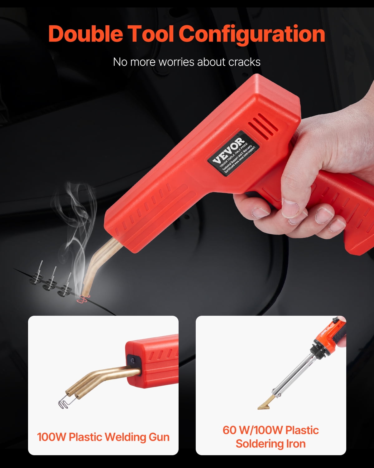 VEVOR Plastic Welder Kit Deluxe,100W Plastic Welding Gun + 60 W/100W Soldering Iron,Professional Plastic Repair Welding Tool with 1000PCS Hot Staples & 60 Rods for Car Bumper Kayak Electronics Toys