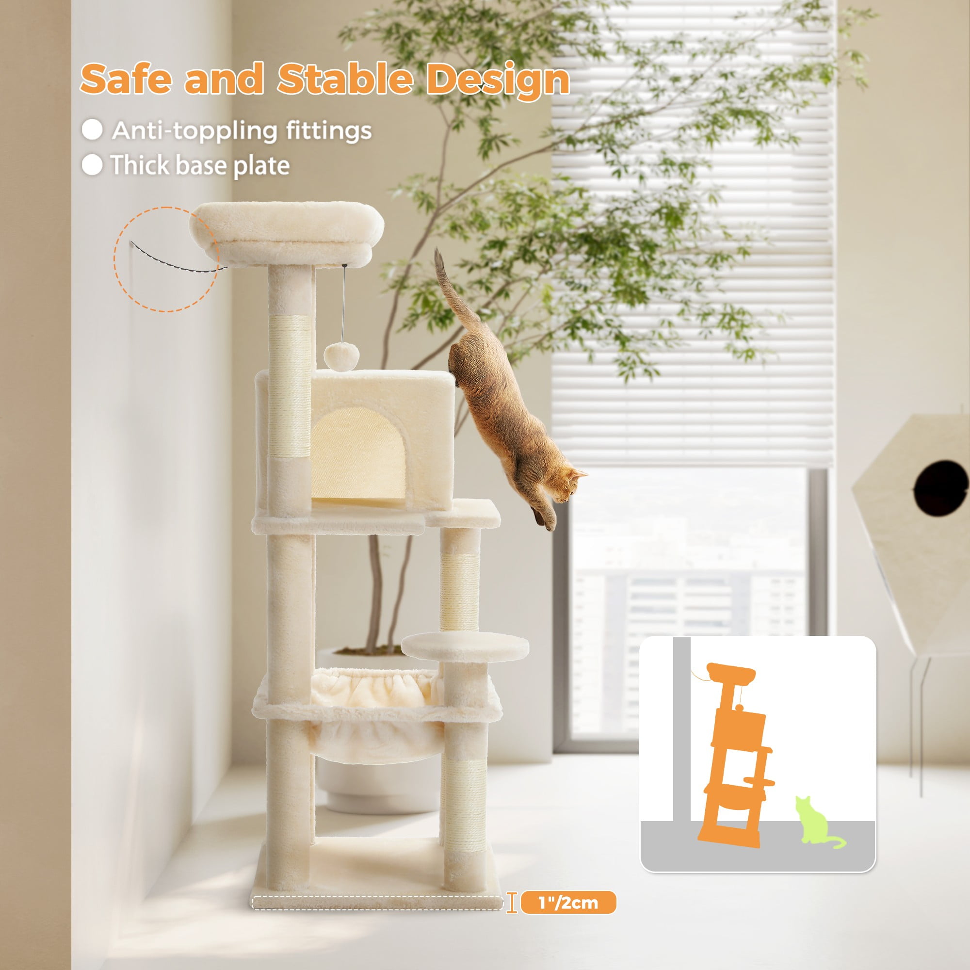 Kadyn 45" Modern Cat Tree House, Cat Condo for Indoor Cats, Activity Center Cat Scratching Tower for Kittens Toy, Beige