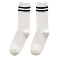 thumbnail image 3 of Unisex Stripe Crew Socks Women Men Comfort Soft Mid Calf Tube Vintage Retro Athletic Socks White A, 3 of 3