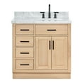 thumbnail image 2 of Ariel Hepburn 37 Inch Single Oval Sink Bathroom Vanity With Italian Carrara Marble Countertop 1.5 Inch Edge In Oak, 2 of 10