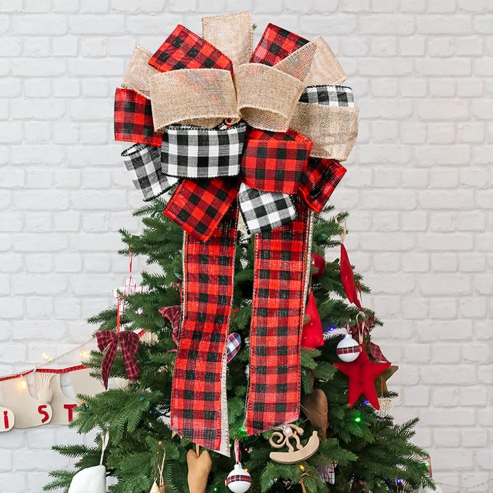 Fall Door Decoration Red Black Checkers Wreath Winter Garland Buffalo Plaid Christmas Tree Topper,Christmas Tree Bow Topper & Wreath Bow- 10 Wide Boxing Day Swag 16 Long Pre-Tied Bow