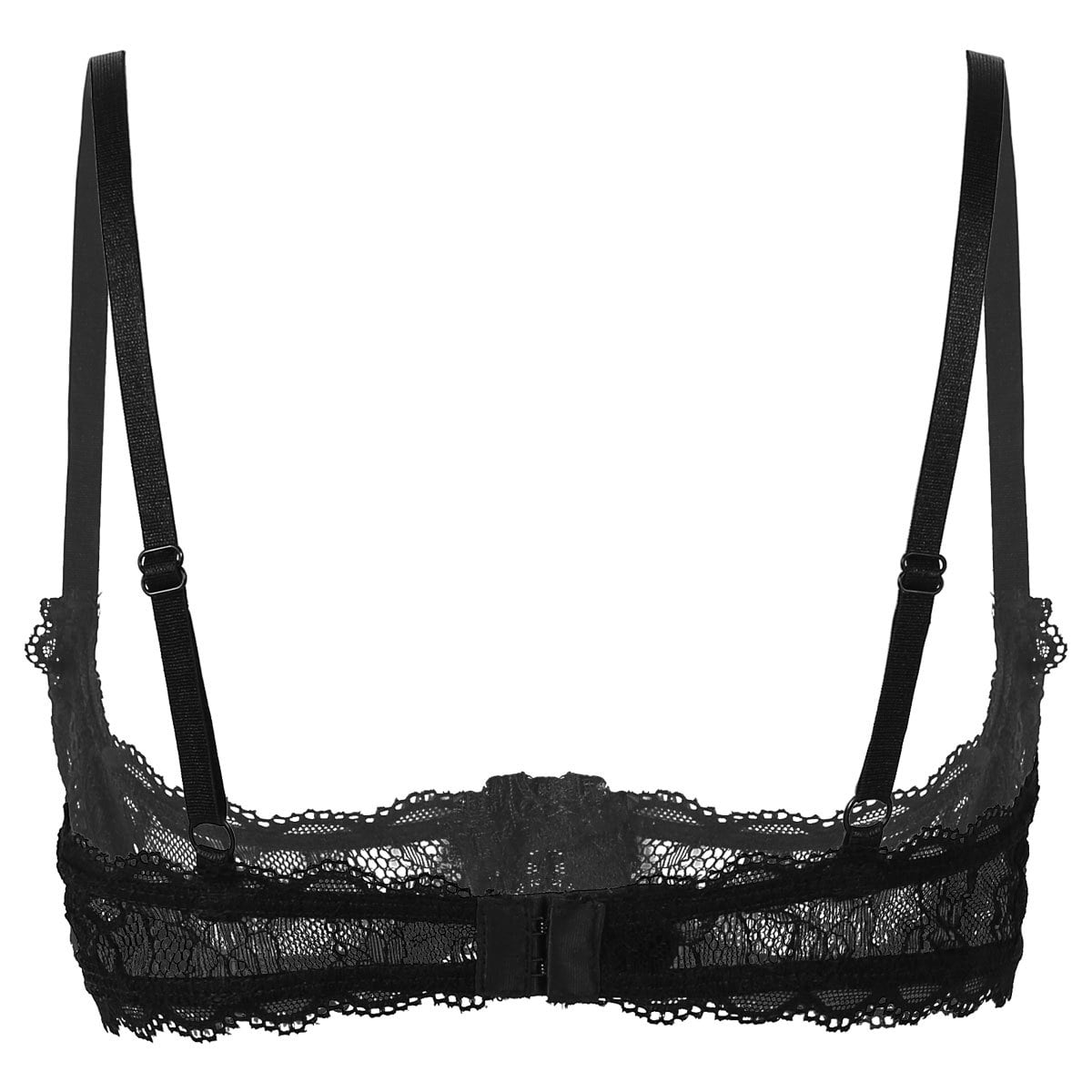 YONGHS Women Lace Sheer Push Up Bra 1/4 Quarter Cup Underwired Bralette  Lingerie Black 5XL 