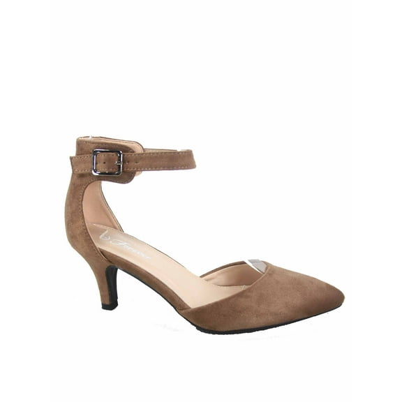 Sunrise-37 Women's Ankle Strap Buckle Pointy Toe Stiletto Low Heel Pumps Shoes