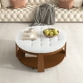thumbnail image 6 of Harper & Bright Designs Round Ottoman Coffee Table Upholstered with Wheel and Storage, 2 Tier Button Tufted Center Table with Storage Shelf for Living Room, Ivory White 36", 6 of 17