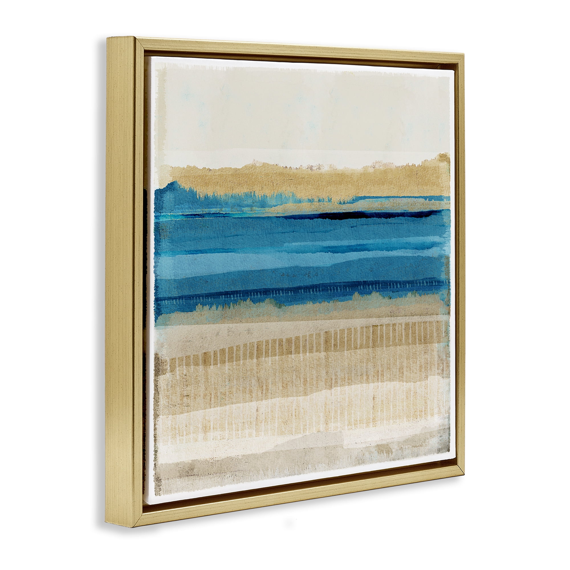 Stupell Industries Blue Daze Abstraction Abstract Painting Gold Floater Framed Canvas Art Print Wall Art, 18 x 18