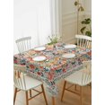 thumbnail image 2 of Boho Beige Flowers Rectangle Tablecloth, Spring Abstract Watercolor Floral Leaf Waterproof & StainResistant Tablecloth, Washable Oil-proof Table Cover for Dining/Party/Wedding/Camping/Buffet 52x70 In, 2 of 9