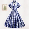 thumbnail image 2 of Vestido a cuadros con botones para mujer elegante vestido midi fruncido jersey vestido vintage de verano, 2 of 9