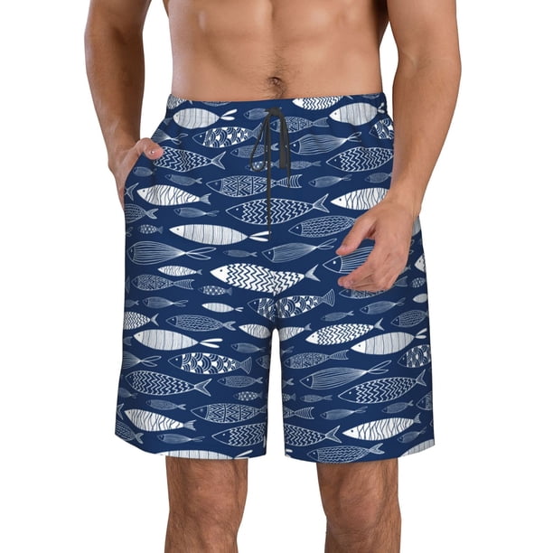 Balery Ornamental Fish Traje de Baño Estilo Hawaiano para Hombre, Shorts de Secado Rápido con Bolsillos-X-Large