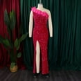 thumbnail image 3 of Elegant Sequin Dresses for Wedding Guest One Shoulder Maxi Gowns Dress for Women, 3 of 8