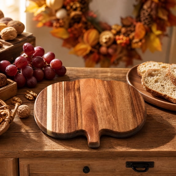 Pumpkin Shaped Wooden Serving Tray, 9.8x7.9 Inch 3-Compartment Thanksgiving Food Platter with Handle, Brown Solid Wood Party Charcuterie Board
