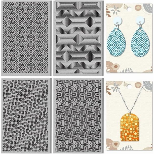 Láminas de textura de arcilla polimérica con patrones artísticos, 4 unidades, con patrón geométrico sin costuras, alfombrilla de textura de arcilla de goma