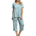 thumbnail image 5 of felwors Women's Capri Pajama Sets Floral Print Short Sleeve Sleepwear Top and Capri Pants 2 Piece Loungewear with Pockets Sky Blue, L, 5 of 7