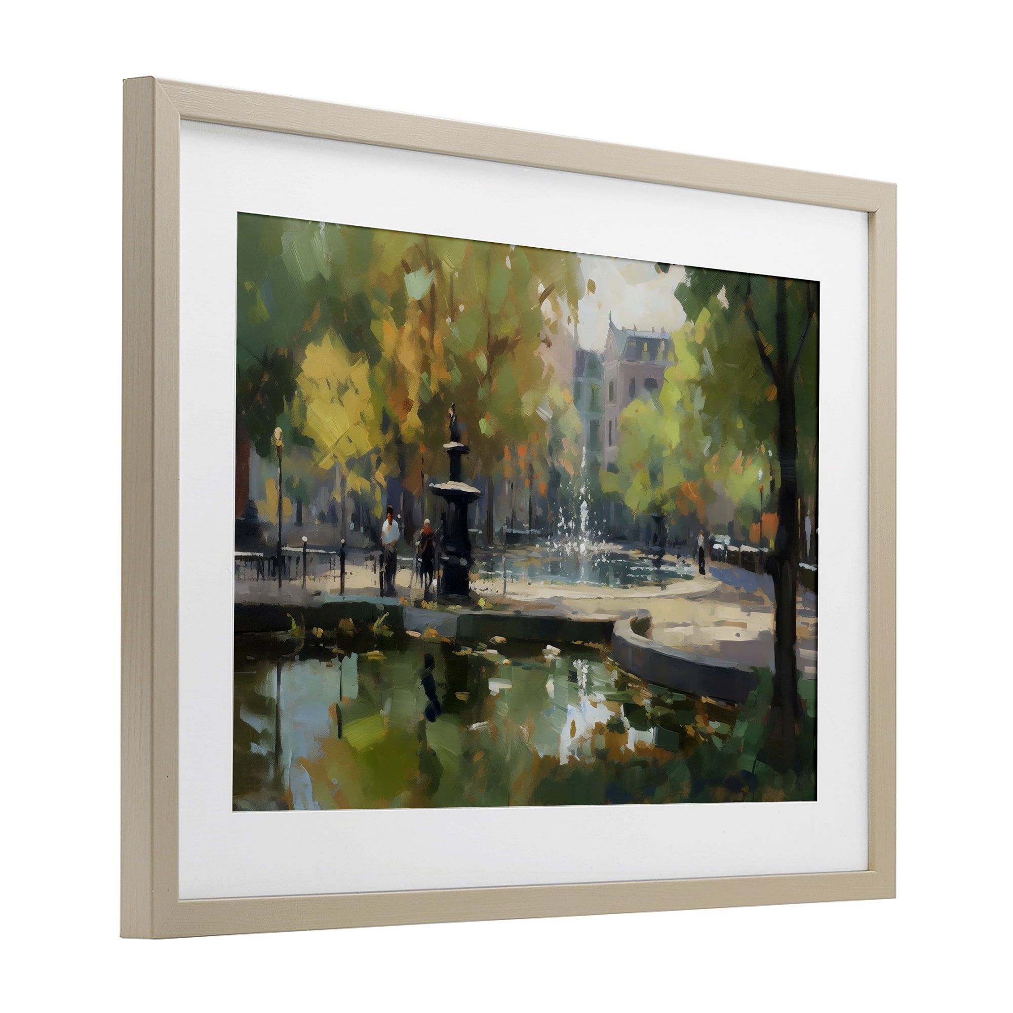 Stupell Industries Autumn Reflections at Park Fountain Birch Framed Print Under Glass, design by Creative Studio