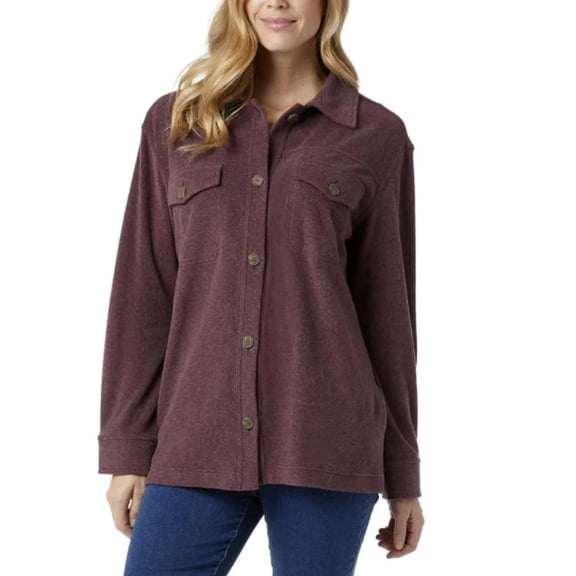 32 Degrees Heat Women's Relaxed Fit Long Sleeve Button-Up Shirt (US, Alpha, XX-Large, Regular, Regular, Eggplant (Purple))