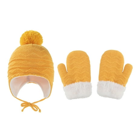 

Hat For Kids Baby Girls Boys Soft Warm Knit Hat Kids Winter Hat With Fleece Glove 2Pc Set Hat