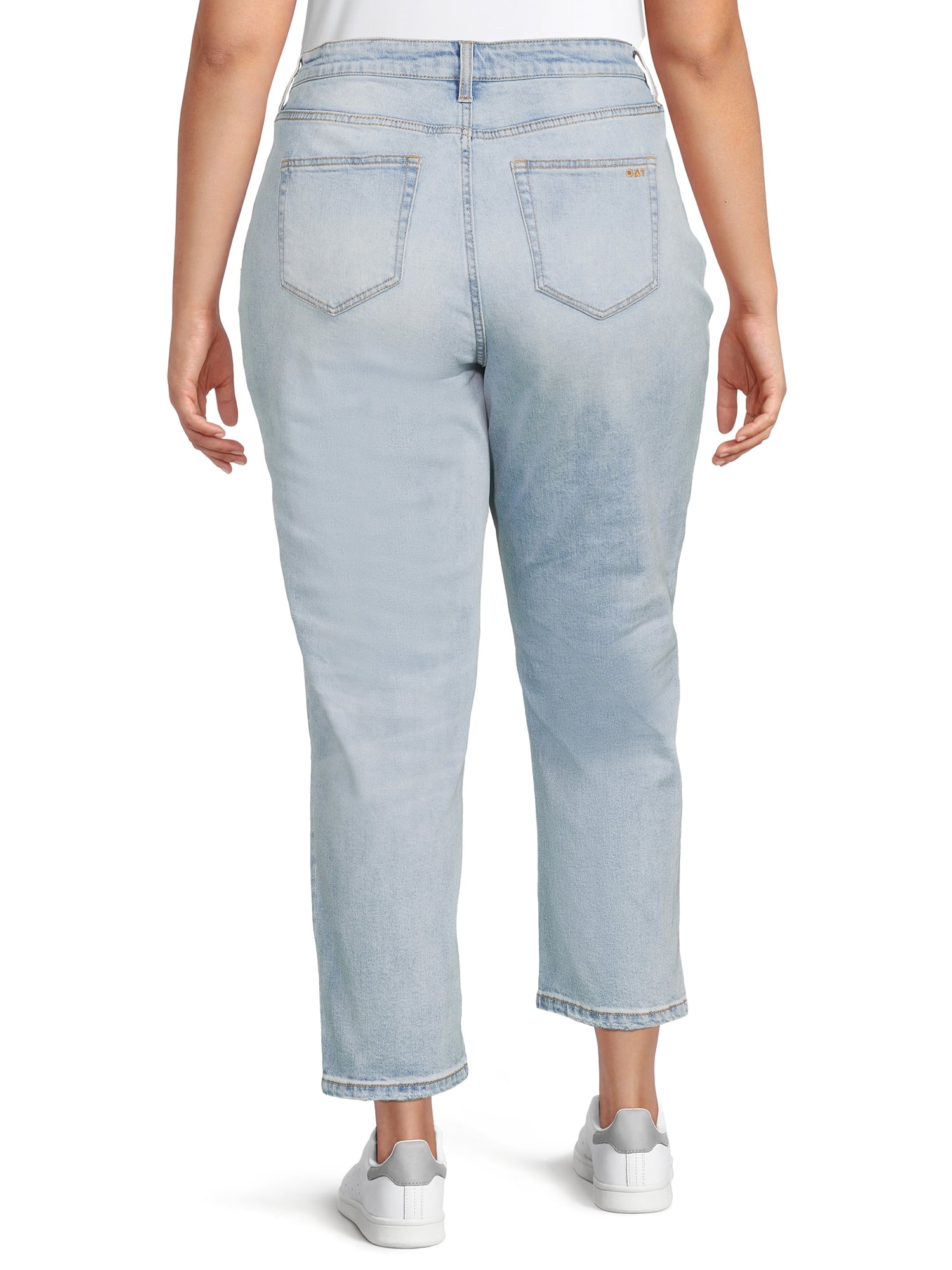 O A T New York Women's Plus Size Destructed Crop Jeans