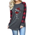 thumbnail image 1 of Women Long Sleeve Tops Loose Plaid Sleeves Women Long Sleeve Shirt Christmas Hat And Red Wine Glass Pattern Print Round Neck For Shopping For Work ANGGREK Ropa, 1 of 6