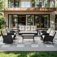 thumbnail image 2 of Opohoro 8-Piece Outdoor Conversation Set with Swivel Rocking Chairs, Glider Chairs, Patio Sofa, Coffee & Side Tables, Black/Beige, 2 of 14